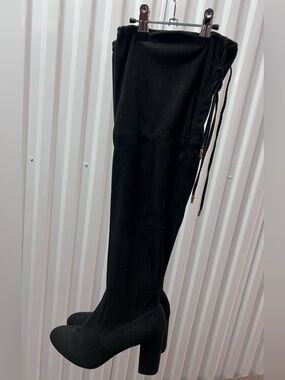 Black Over-the-Knee Suede Block Heel Boots